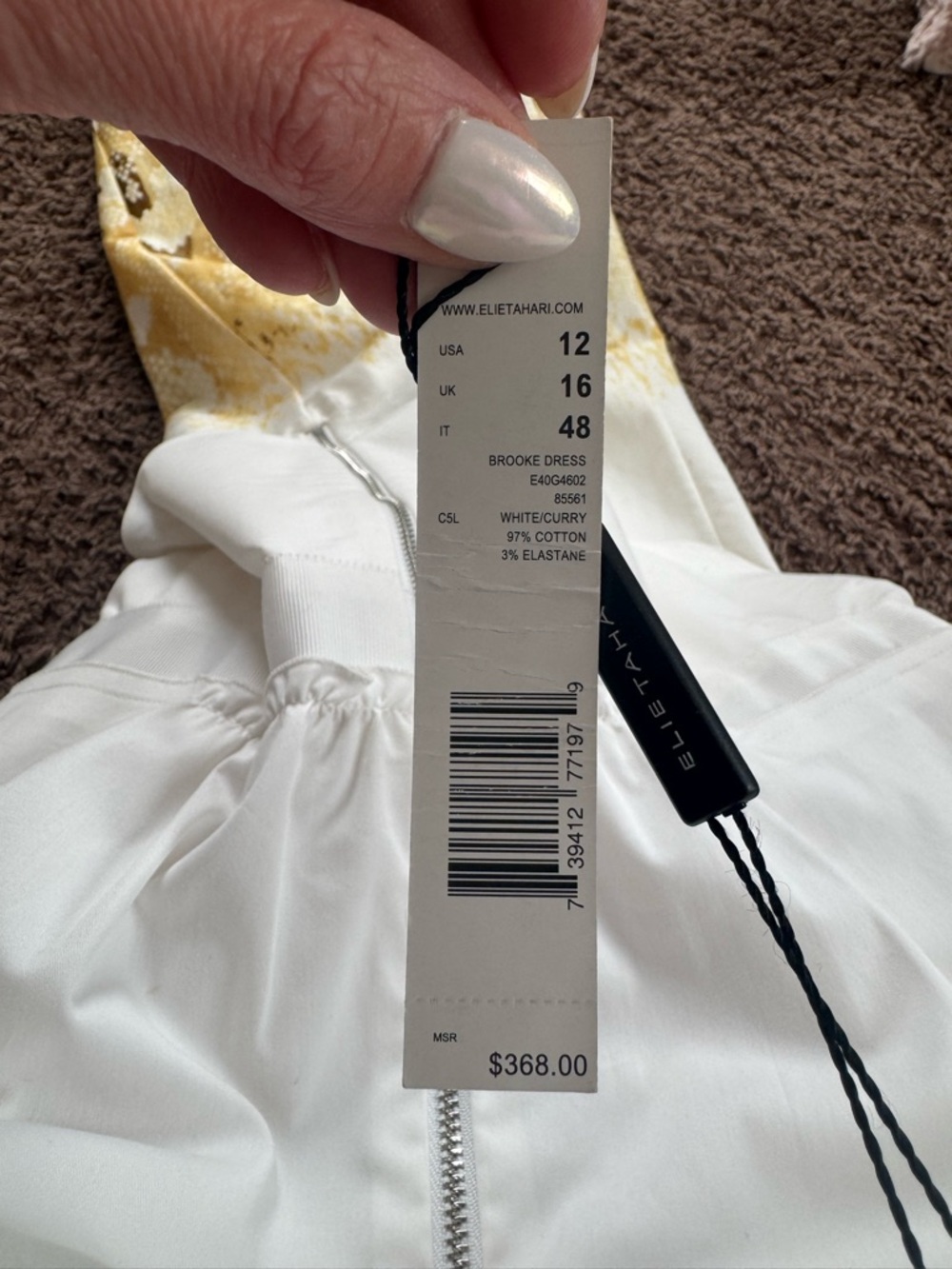 ELIE TAHARI BROOKE PEPLUM SHEATH DRESS WHITE SNAKESKIN YELLOW COTTON 12 NEW $368 - Picture 6 of 10